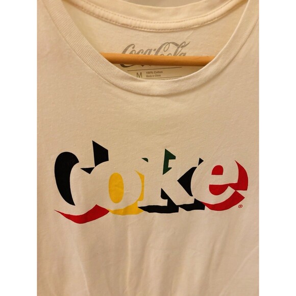 Womens Coca Cola Coke Soda Graphic Cream Color Rainbow Logo Shirt Size Medium - Picture 2 of 3